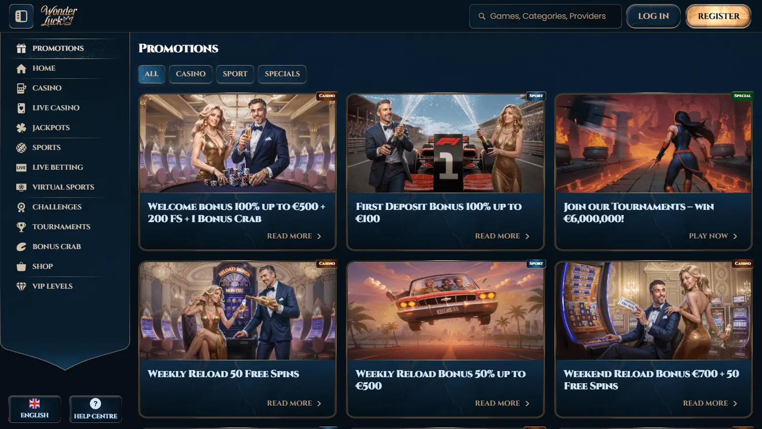Wonderluck Casino promotions experience on desktop